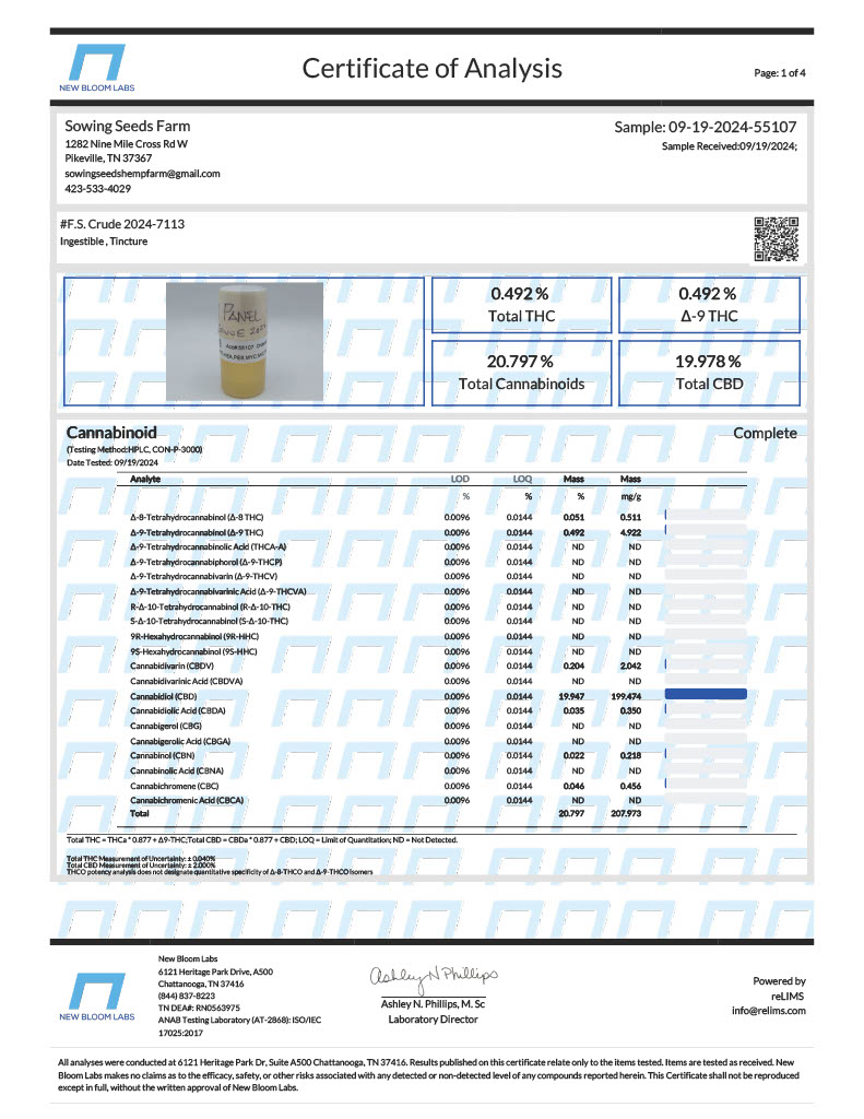 750mg CBD Hemp Tincture RAW Full Spectrum 1oz. - Image 4